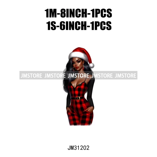 Fashion Santa Afro Black Woman Merry Christmas Girly Winter Iron On DTF Transfers Stickers Printing Ready To Press For Clothing