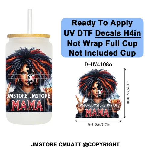 Scary Movie Character Afro Girls Halloween UV DTF Transfer Stickers Decals Ready To Apply Waterproof For 16OZ Libbey Glass Can