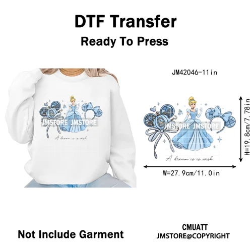 Retro Cartoon Magical Princess Girly Bow Mouse Ears Headbands Iron on DTF Washable Transfers Stickers Ready to Press for Hoodies