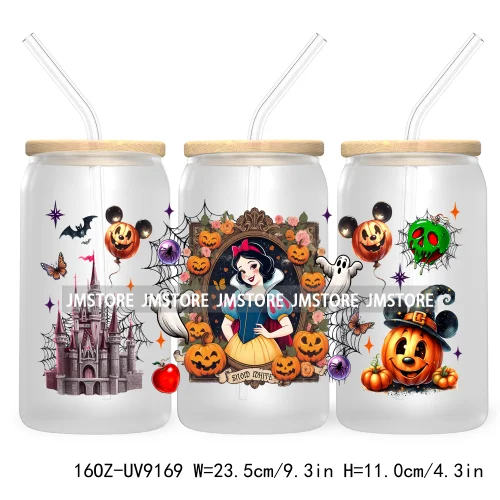 New Trendy Cartoon Princess Halloween 16OZ UV Cup Wrap DTF Transfer Stickers For Libbey Glass Can Cups Tumbler Waterproof Labels