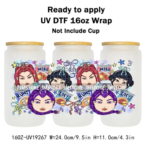 Demon Hunters Kpop Cup Noodle UV DTF Cup Wrap Ready To Apply Transfer Stickers Durable 16OZ Tumbler Wraps For Libbey Glass Can
