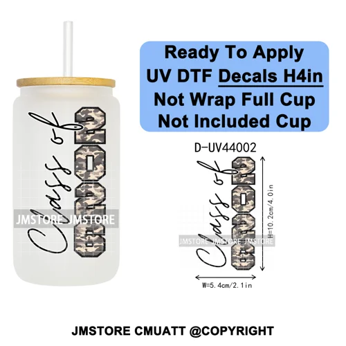 Faux Glitter Senior 2026 School UV DTF Decals Ready To Apply Waterproof Transfer Stickers DIY Crafts For 16OZ Libbey Glass Can