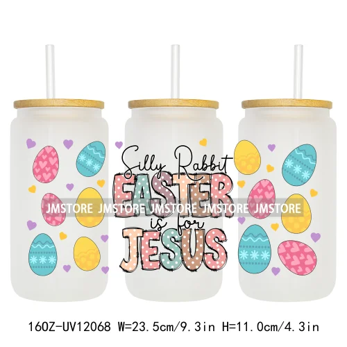 Hip Hop Easter Bunny Carrot Eggs Hunting UV DTF Sticker For 16OZ Libbey Glass Cup Can Wrap Transfer Stickers Custom Labels Logo