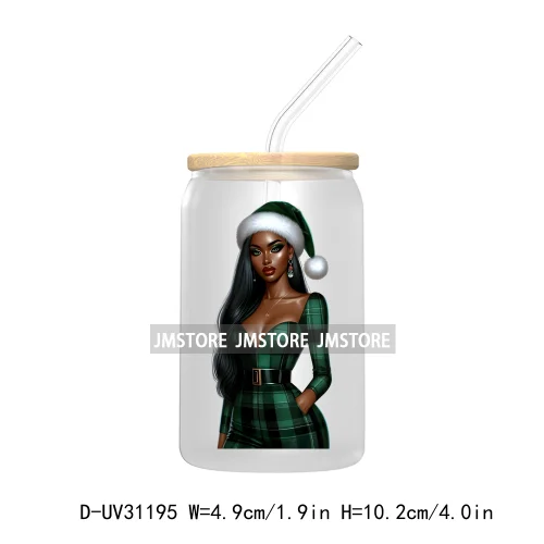 Afro Black Woman Christmas UV Sticker Decals For Libbey Cold Cups Mugs Tumbler Transfer Stickers Waterproof Labels Fashion Girls