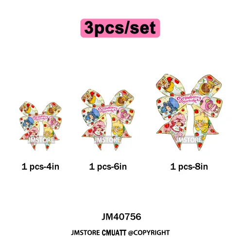 Sweet Strawberry Friends 80s Girl Cartoon Pink Coquette Bows Iron on DTF Washable Transfers Stickers Ready to Press for Clothing