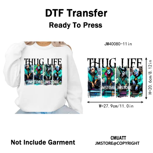 Old School Halloween Horror Movie Killer Bad Queen Thug Life Iron on DTF Washable Transfers Stickers Ready to Press for Clothes