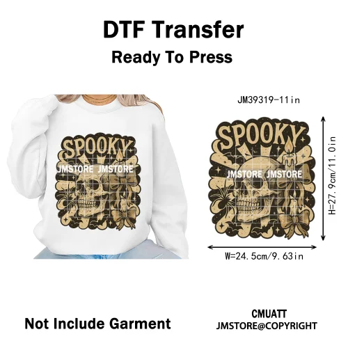 Funny Halloween Quotes Ghouls Stay Spooky Creep It Real Iron on DTF Washable Transfers Stickers Ready to Press for T-shirts Bags
