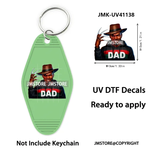Black Dad Halloween Horror Villain UV DTF Motel Keychain Decal Ready To Ship Durable Transfer Stickers Prints For Hotel Keychain