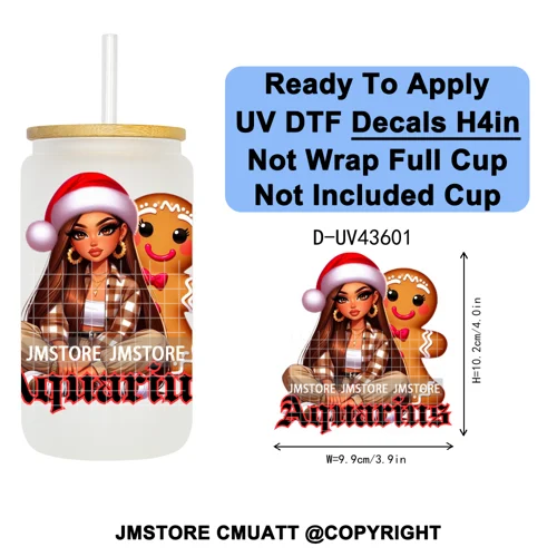 Chibi Christmas Chicana Zodiac Girl UV DTF Transfer Stickers Decals Ready To Apply Good Quality Prints For Libbey Cold Cup Mug