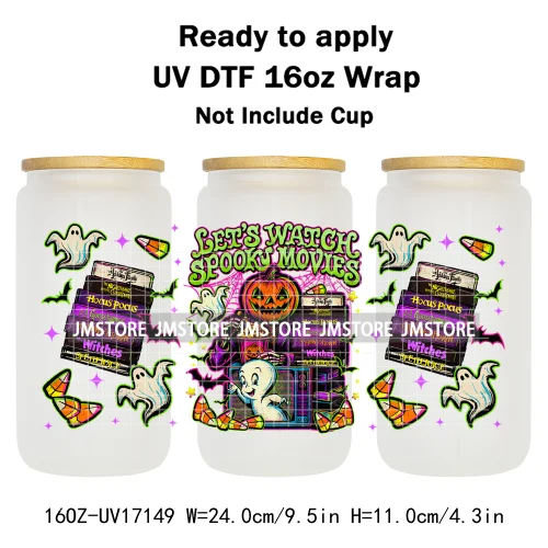 Halloween Horror Movies Mom Messy Bun UV DTF Stickers Ready To Apply Cup Wrap Custom Labels DIY Craft For 16OZ Libbey Can Glass