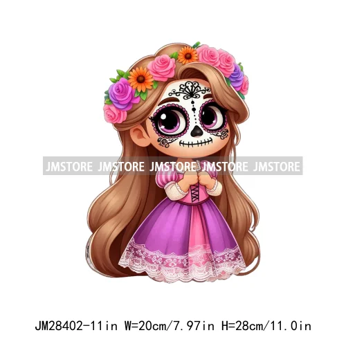 Washable Day Of The Dead La Catrina Dolls Designs Cartoon Princess Hispanic Girly Iron On DTF Transfers Stickers For Hoodies