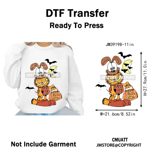 Funny Halloween Spooky Vibes Cartoon Characters Pumpkin Iron on DTF Washable Transfers Stickers Ready to Press for T-shirts Bags