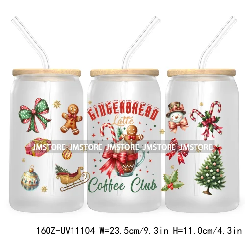 Candy Cane Christmas Club 16OZ UV DTF Cup Wrap Waterproof Transfer Stickers For Libbey Glass Can Football Mom Game Day Christmas