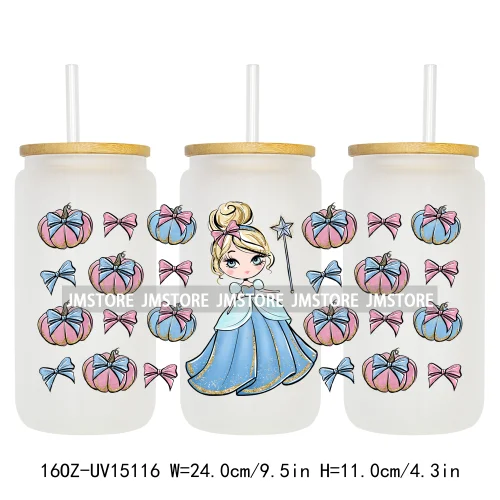 Coquette Bow Girly Princess Pumpkin Carriage UV DTF Stickers Ready to Transfer Cup Wrap Custom Labels For Libbey Can Glass Mugs