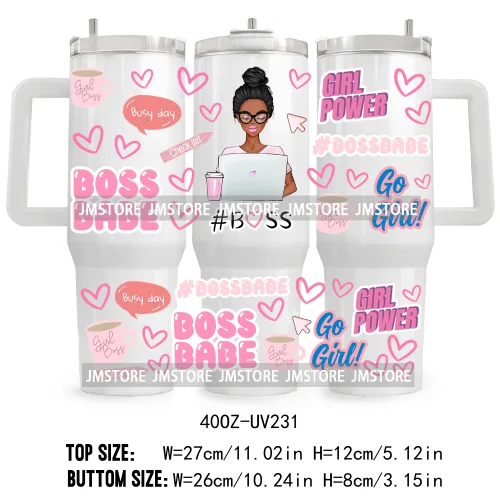 40OZ Tumbler Wrap Fashion Bossbabe Girl UV DTF Cup Wraps Transfer Stickers Custom Labels Durable Waterproof Logo Word Hard Lady