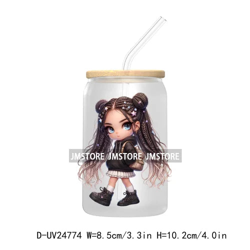 Fashion Chibi Dreadlock Girls UV DTF Transfers Stickers Decals For Libbey Cold Cups Mugs Tumbler Waterproof DIY Craft Black Girl