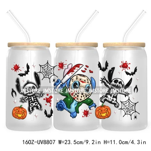 3D Horror Halloween UV DTF Sticker For 16OZ Libbey Glass Cup Can Wrap Transfer Stickers Custom Label DIY Logo Cartoon Blue Koala