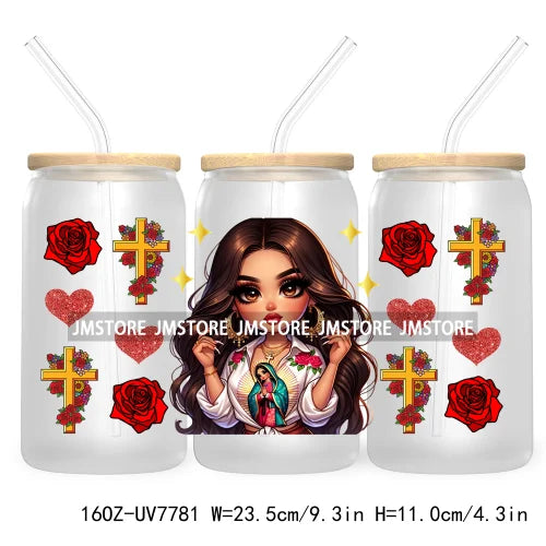 Beautiful Chicana Latina Woman Rose 16OZ UV DTF Cup Wrap Transfers Stickers For Libbey Glass Can Cups Tumbler Waterproof Craft