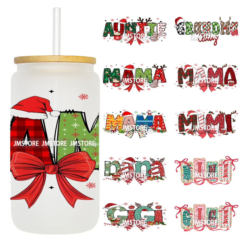 Christmas Mama Mini Coquette Family Xmas 16OZ UV DTF Cup Wraps Ready To Apply Waterproof Transfer Stickers For Libbey Glass Can