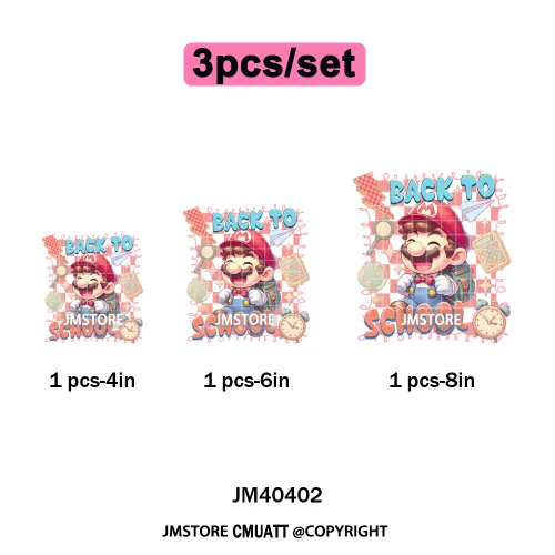 Colorful Checkered Cartoon First Day of School Design Kid Back To School Iron on DTF Transfer Sticker Ready to Press for Clothes