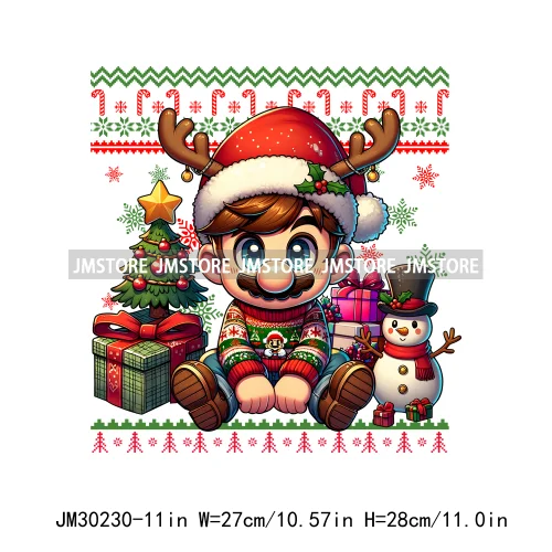 Cartoon Christmas Character Ugly Sweater Friends Deer Winter Holiday Gifts Iron On DTF Heat Press Transfers Stickers For Hoodies