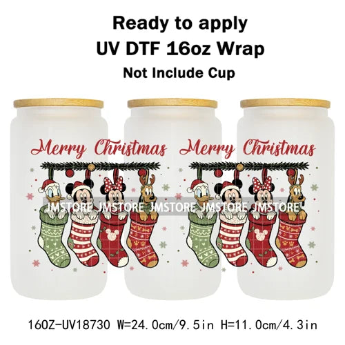 Cartoon Character Snowman Christmas 16OZ UV DTF Cup Wraps Ready To Apply Waterproof Transfer Sticker For Libbey Glass Can Bottle