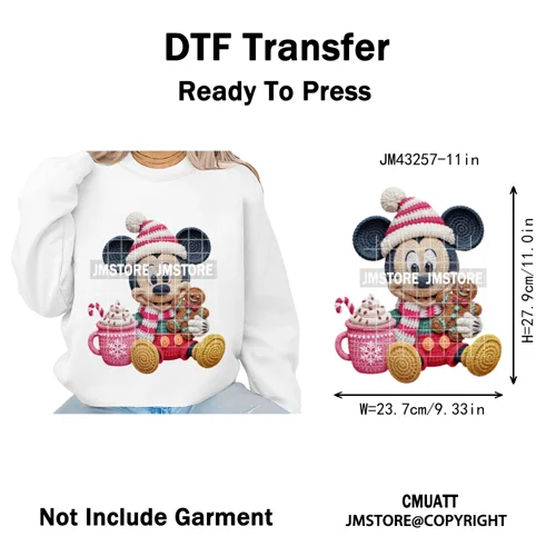 Hot Cocoa Coffee Lover Cartoon Faux Yarn Christmas Xmas Iron on Washable DTF Transfers Stickers Ready to Press for Sweatshirts