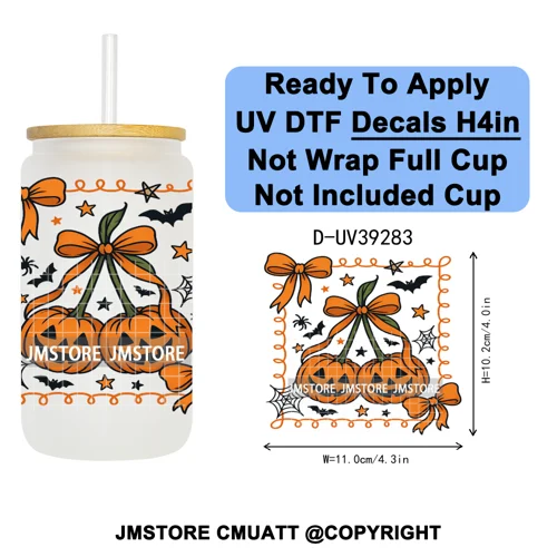 Retro Spooky Season Halloween Ghost Boo Gift UV DTF Transfer Stickers Decals Ready To Apply Waterproof For 16OZ Libbey Glass Can