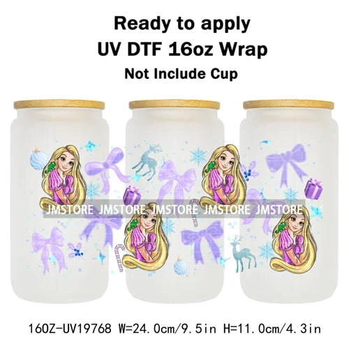 Coquette Princess Christmas Gifts 16OZ UV DTF Cup Wraps Ready To Apply Waterproof Transfer Stickers For Libbey Glass Can Cartoon