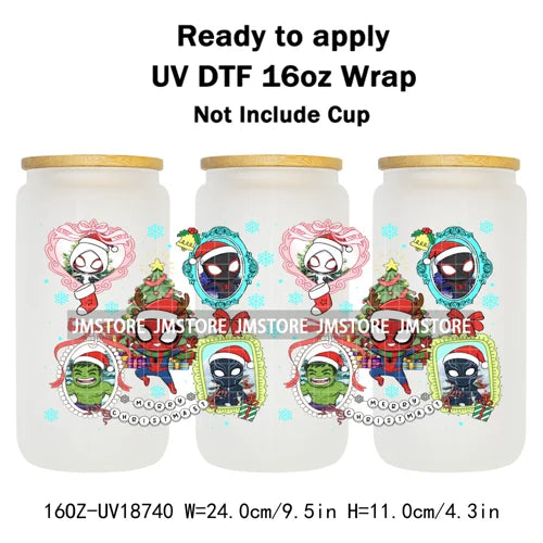 Cartoon Character Snowman Christmas 16OZ UV DTF Cup Wraps Ready To Apply Waterproof Transfer Sticker For Libbey Glass Can Bottle