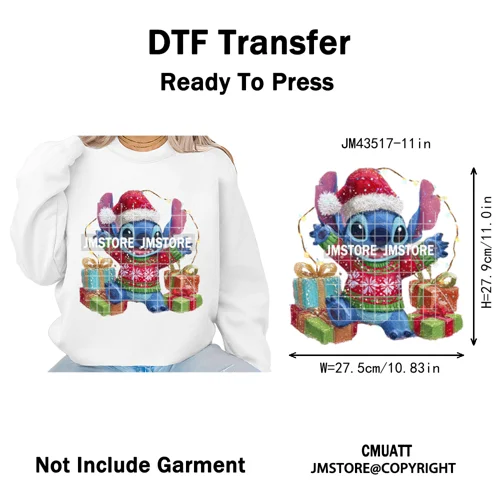 Cute Cartoon Characters Merry Christmas Holiday Gifts Xmas Iron on Washable DTF Heat Transfer Sticker Ready to Press for Clothes