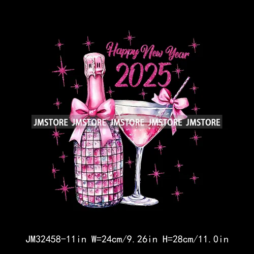 Colorful Faux Glitter Happy New Year Disco Ball Social Club Coquette Bow Iron On DTF Transfer Sticker Ready To Press For Clothes