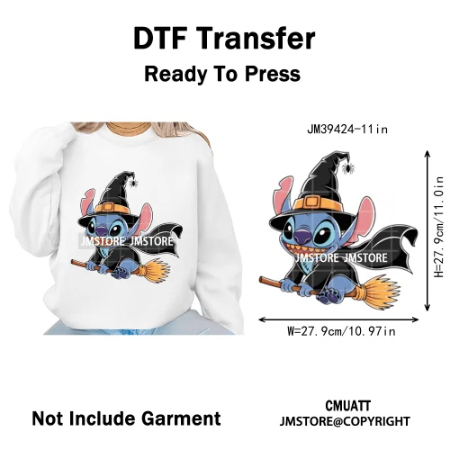 Spooky Vibes Horror Trick Or Treat Cartoon Animal Pumpkin Bats Iron on DTF Washable Transfers Sticker Ready to Press for Hoodies