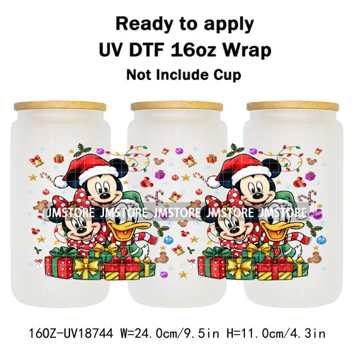 Cartoon Character Snowman Christmas 16OZ UV DTF Cup Wraps Ready To Apply Waterproof Transfer Sticker For Libbey Glass Can Bottle