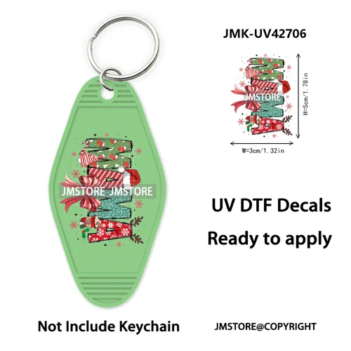 Preppy Bow Christmas Reindeer Mama Mini UV DTF Keychain Decals Ready To Apply Waterproof Durable Wraps For Hotel Motel Keychain