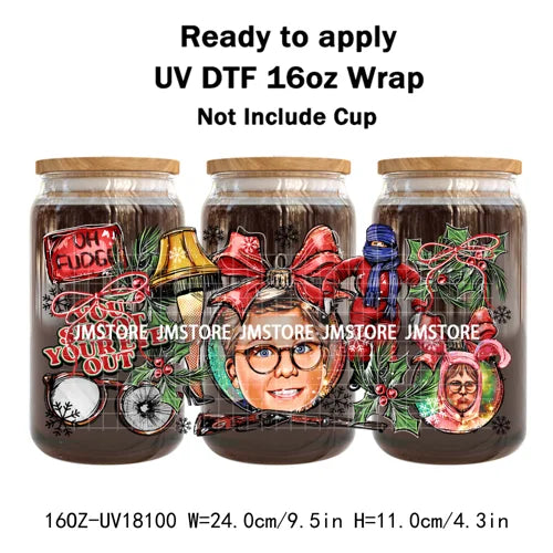 Christmas Cartoon Holiday Movie Friends UV DTF Cup Wrap Ready To Apply Transfer Stickers 16OZ Tumbler Wraps For Libbey Glass Can