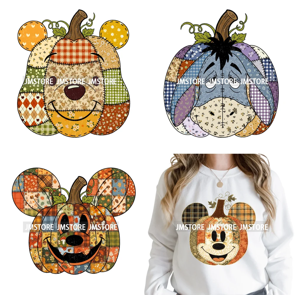 Preppy Floral Cartoon Friends Fall Patchwork Pumpkin Halloween Iron on Washable DTF Transfer Stickers Ready to Press for Clothes