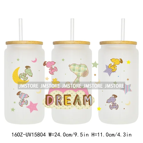 Cartoon Dogs Back To School UV DTF Wraps Transfer Sticker Selfadhesive Waterproof High Quality For 16OZ Libbey Glass Can Tumbler