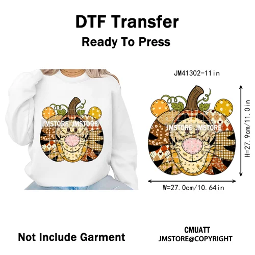 Preppy Floral Cartoon Friends Fall Patchwork Pumpkin Halloween Iron on Washable DTF Transfer Stickers Ready to Press for Clothes