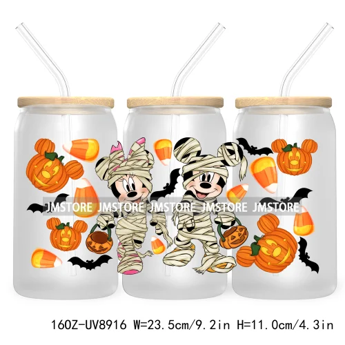 Fall Halloween Cartoon Friends 16OZ UV DTF Cup Wrap Transfer Stickers Custom Labels Durable Waterproof Logo For Libbey Glass Can