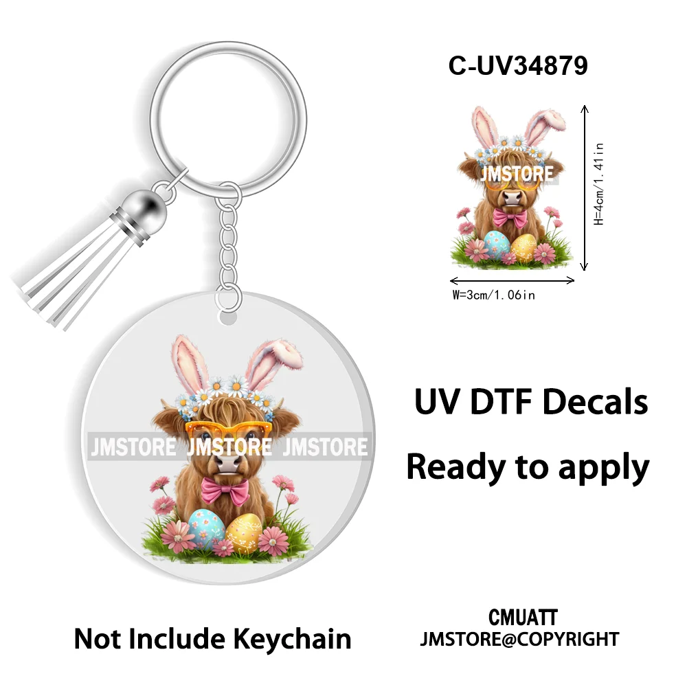 Christian Easter Eggs Bunny Mama Coquette Bow Good Quality WaterProof UV DTF Stickers For Round Circle Acrylic Keychain Keyring