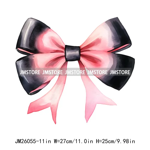 Trendy New Girl Pink Black Polka Dots Ribbons Coquette Bows Washable DTF Iron On Transfer Stickers Ready To Press For Clothing