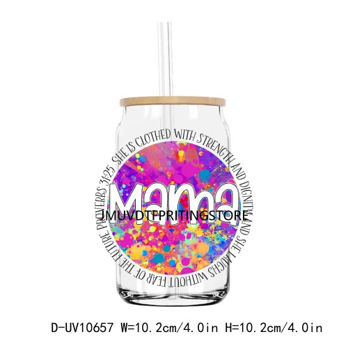 Colorful Mom Life Mama Leopard UV DTF Transfer Stickers Decal For Libbey Cold Cups Mugs Tumbler Waterproof DIY Logo Mother's Day