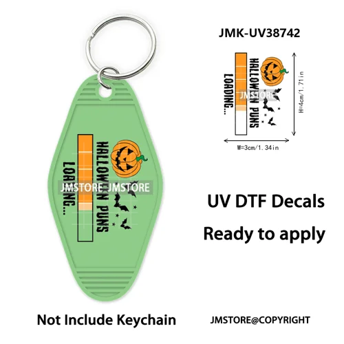 Funny Halloween Skull Skeleton Ghosts UV DTF Motel Keychain Wraps Ready To Apply Waterproof High Quality Hotel Keychain Decals