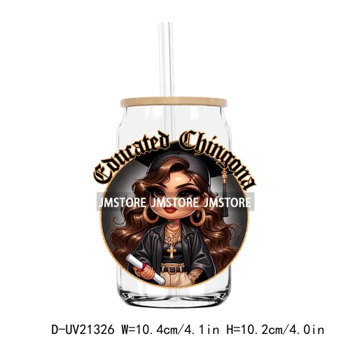 Chicano Graduation Chibi Education UV DTF Transfers Stickers Decals For Libbey Cold Cups Mugs Tumbler Waterproof DIY Craft Logo