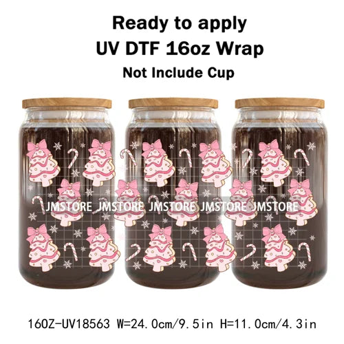 Preppy Christmas Candy Cane Xmas Tree UV DTF Cup Wrap Ready To Apply Transfer Stickers 16OZ Tumbler Wraps For Libbey Glass Can