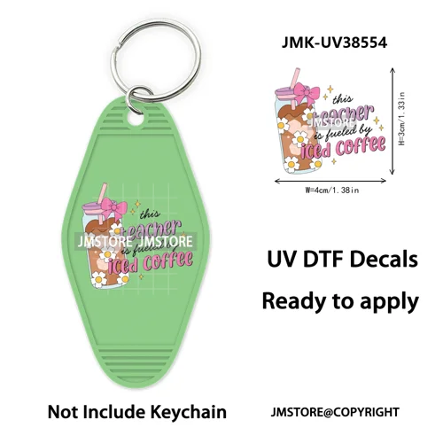 Back To School Teacher Coquette Bow UV DTF Motel Keychain Wraps Ready To Apply Waterproof High Quality Hotel Keychain Decals