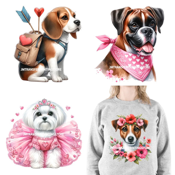 DIY Puppy Valentine's Day Animal Love Cute Dog Iron On DTF Heat Transfers Stickers Ready To Press For Clothing