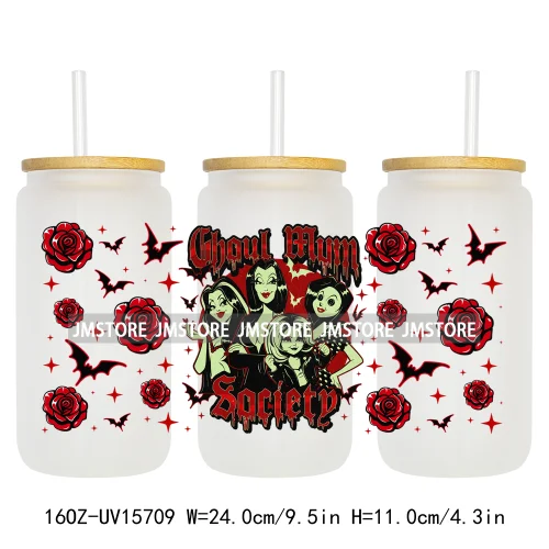 Funny Horror Halloween Characters UV DTF Wraps Transfer Sticker Selfadhesive Waterproof High Quality For 16OZ Libbey Glass Can