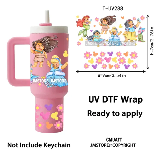 Coquette Cartoon Cat Princess Magical Kingdom UV DTF Wraps Ready To Use Transfer Stickers Waterproof For Mini Tumbler Keychain